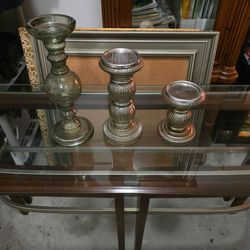 Set of 3 Glass & Mercury Glass Pillar Candle Holders