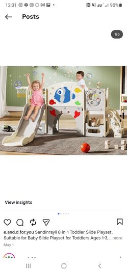 Sandinrayli 8-in-1 Toddler Slide Playset, Suitable for Baby Slide Playset for Toddlers Ages 1-3, Blue Fish