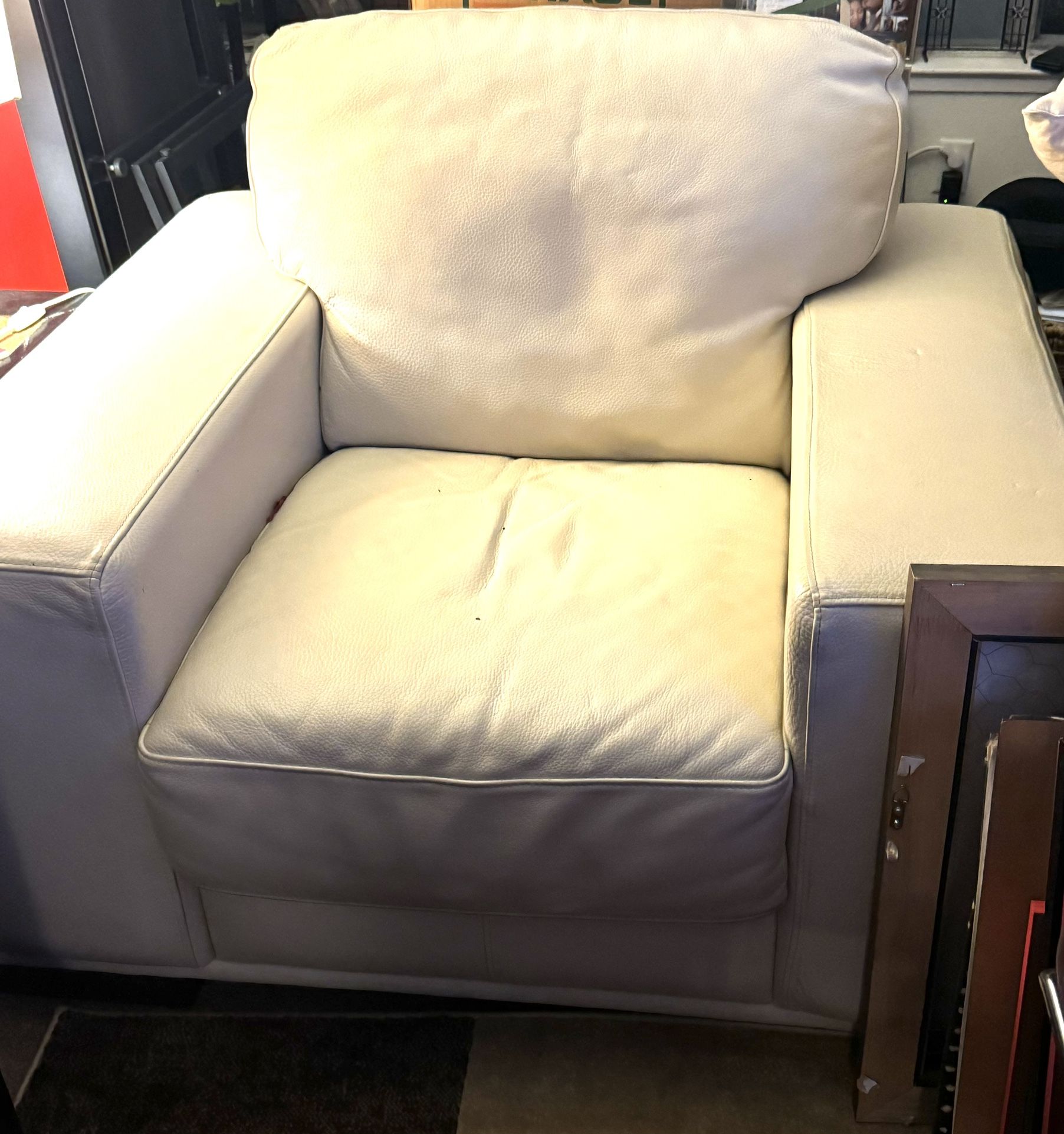 Beautiful White Leather Sofa & Chair $300 Both