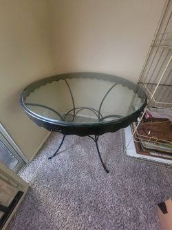 Round Glass Top Iron Base Table