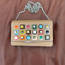 Fendi Rockstud Dotcom -Brown With Silver Chain. Pristine Condition