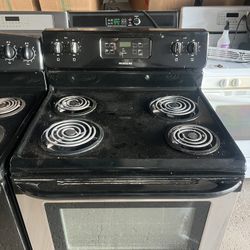 Black And Stainless Electric Coil Top Range