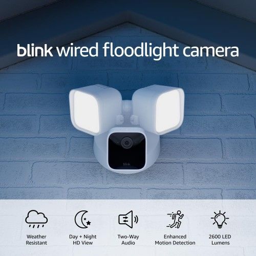 Blink Wired Floodlight Camera - Smart security camera, 2600 lumens, HD live view, enhanced motion detection, built-in siren, Works with Alexa – 1 came