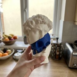 Modern David Bust Sculpture with Blue Skull Reveal – 8" Aesthetic Desk Decor