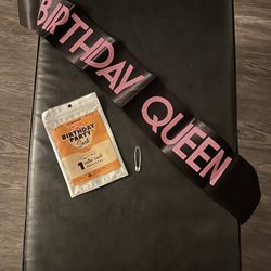 Birthday Queen Sash Fabric Pink & Black 