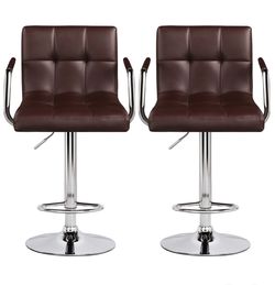 Alden Design Height Adjustable Modern Faux Leather Bar Stools Swivel Chairs, Set of 2, Brown