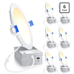 Ensenior 6 Pack 6 Inch LED Recessed Light, Dimmable, 3000K-5000K 3CCT, 1200LM High Brightness, 12W 120V, 3 Pin, ERL-12X-ETL, Damp Rated, Ultra-Thin Ca