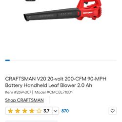 CRAFTSMAN V20 20-volt 200-CFM 90-MPH Battery Handheld Leaf Blower 2.0 Ah
