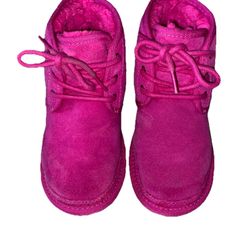 Girls Kids Pink Ugg Boots Size 1 Fleece Lining