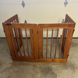 Pet Gate With Walk-thru Door And Four36” H X24” W Folding Wood Panels , Chestnut