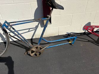 Vintage Blue Steel Bicycle Frame with Crankset