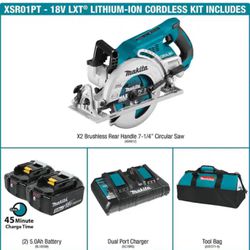 Makita 18V X2 LXT Lithium-Ion (36V) Brushless Cordless Rear Handle 7-1/ C by 4 in. Circular Saw w/ 5.0Ah Battery 2 Pack