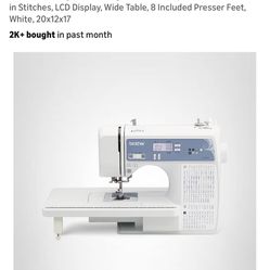Brother Sewing and Quilting Machine, Computerized, 165 Built-in Stitches, LCD Display, Wide Table, 8 Included Presser Feet, White, 20x12x17 