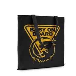 Baby on Board Reusable Shopping Tote Bag with Yellow Print Design