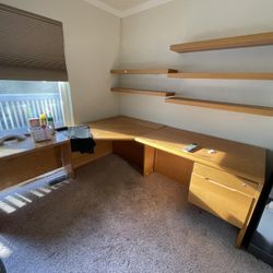Large, super solid, modular office desk and floating shelves 
