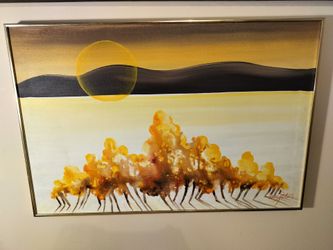 Mid Century Abstract Landscape Painting By Terry Peters, See Full Description