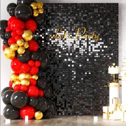 Black Shimmer Wall Backdrop, 24PCS Square Sequin Shimmer Backdrop Panel, Photo Backdrops for Birthday, Anniversary, Wedding, Graduation & Bachelorette
