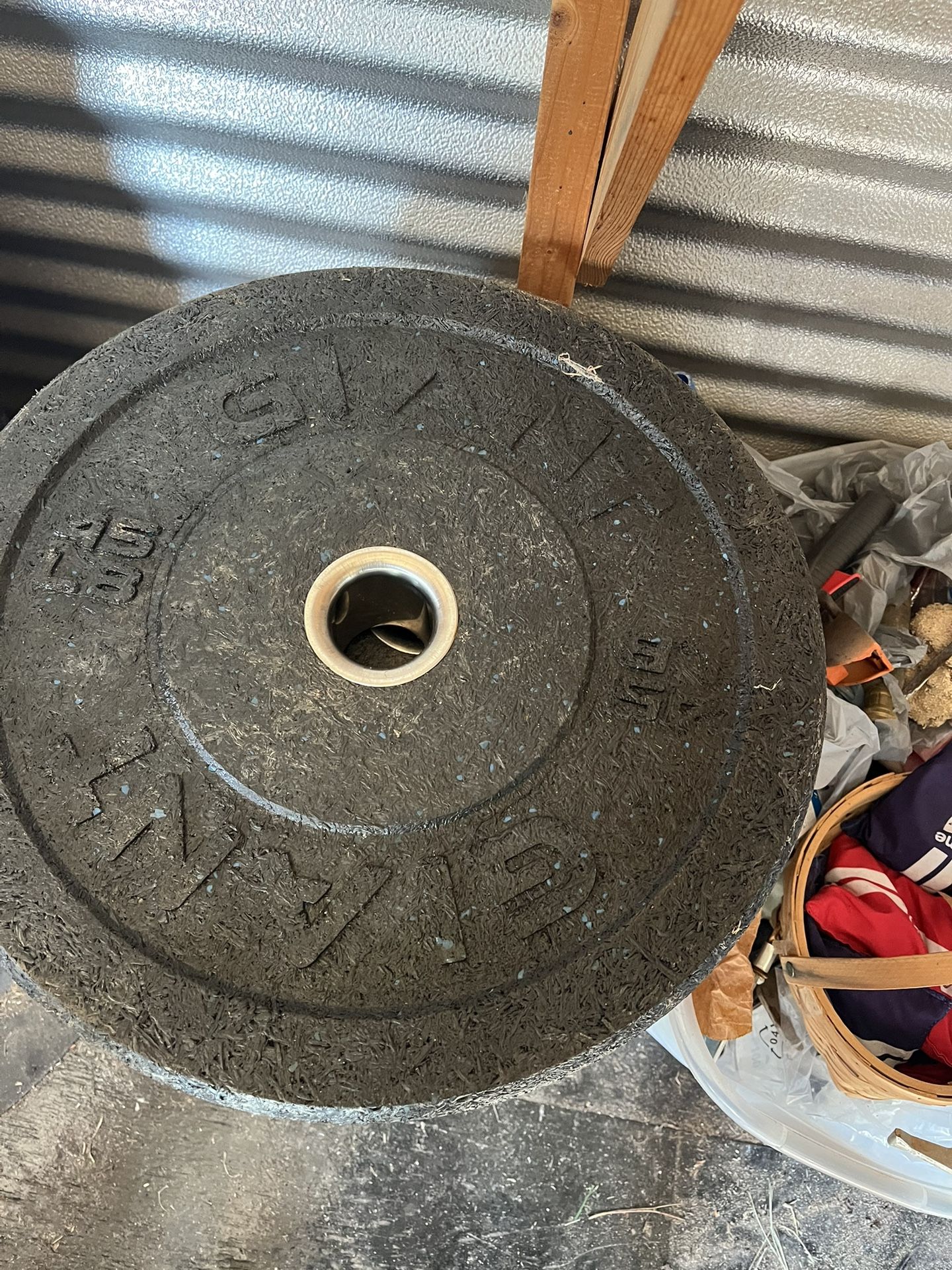 Giant CrossFit Weight Plates, Bar, Bench