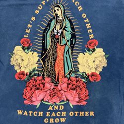 Mighty Fine Graphic Tee Large Back Guadalupe Print Powder Blue Sz Small