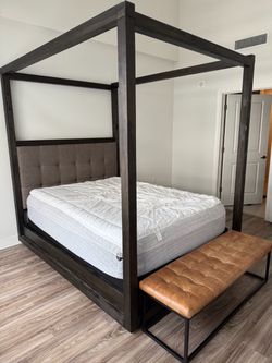 Dark Wood Four-Poster Canopy Bed Frame