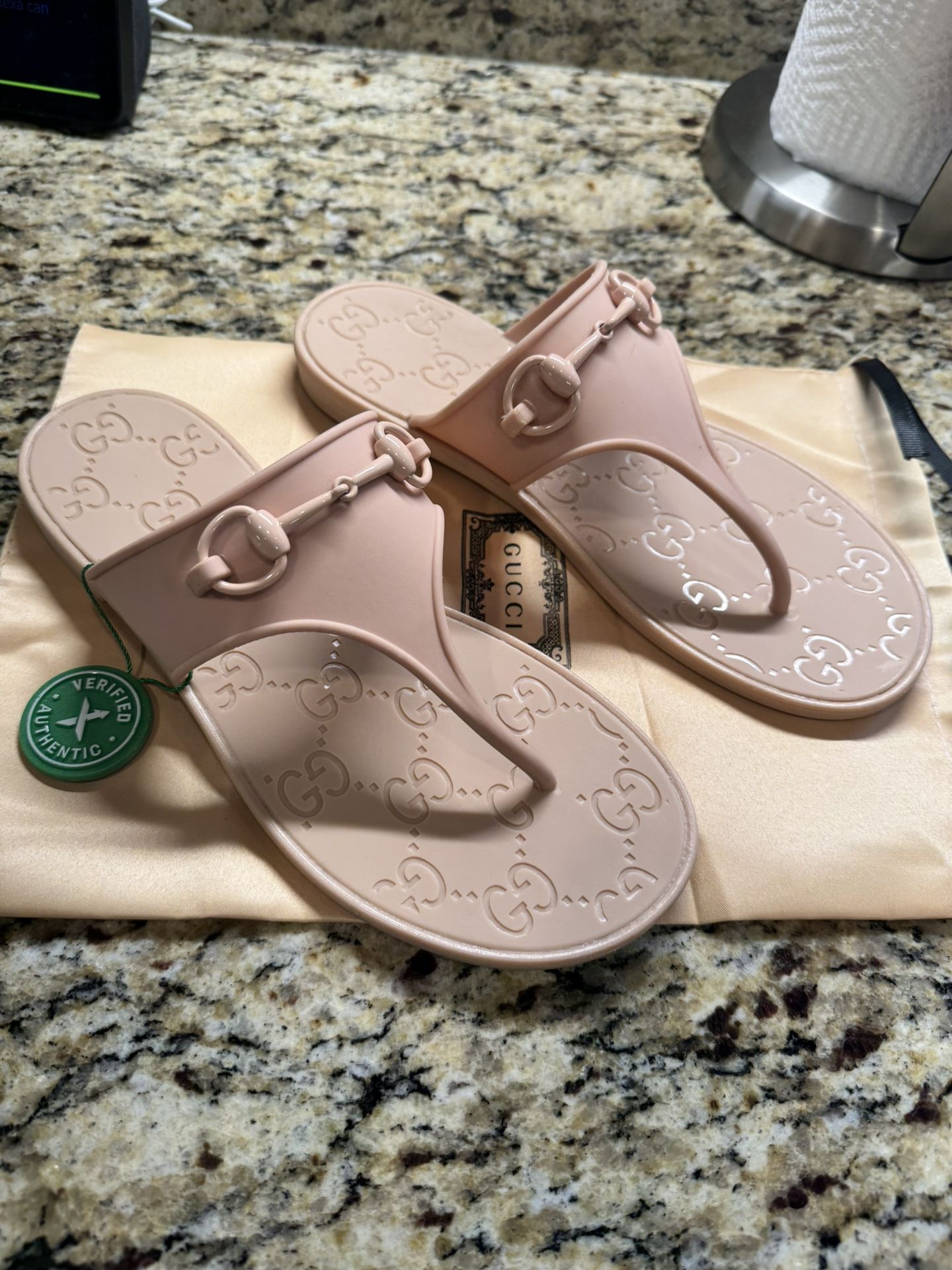 Beige Gucci Logo Embedded Flip Flops