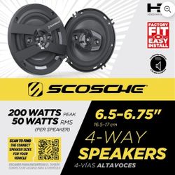 Pair of Scosche HD6504 6.5"-6.75" 4-Way 200 Watt Car Speakers.