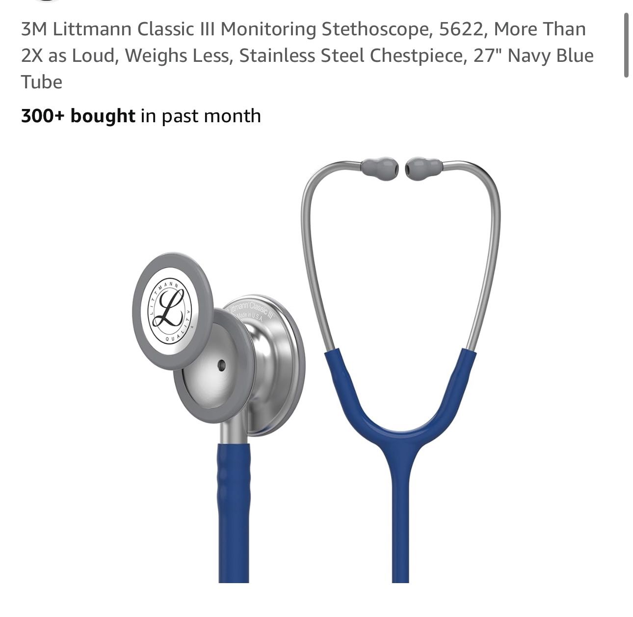 3M Littmann Classic III Monitoring Stethoscope, 5622, More Than 2X as Loud, 27”