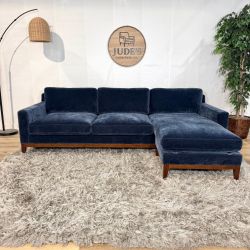 Free Delivery Poly&Bark Reversible Blue Velvet Sectional with Chaise! ($2,100 RETAIL)