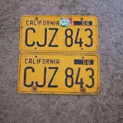 1956 California License Plate*Pair*