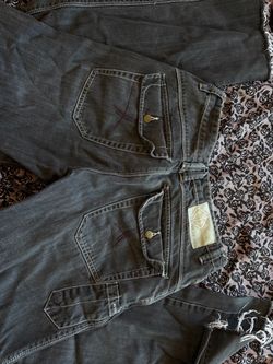 Dark Gray Denim Jeans with Embroidery Detail