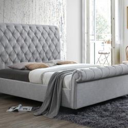 Kate Gray Upholstered Queen Sleigh Platform Bed

