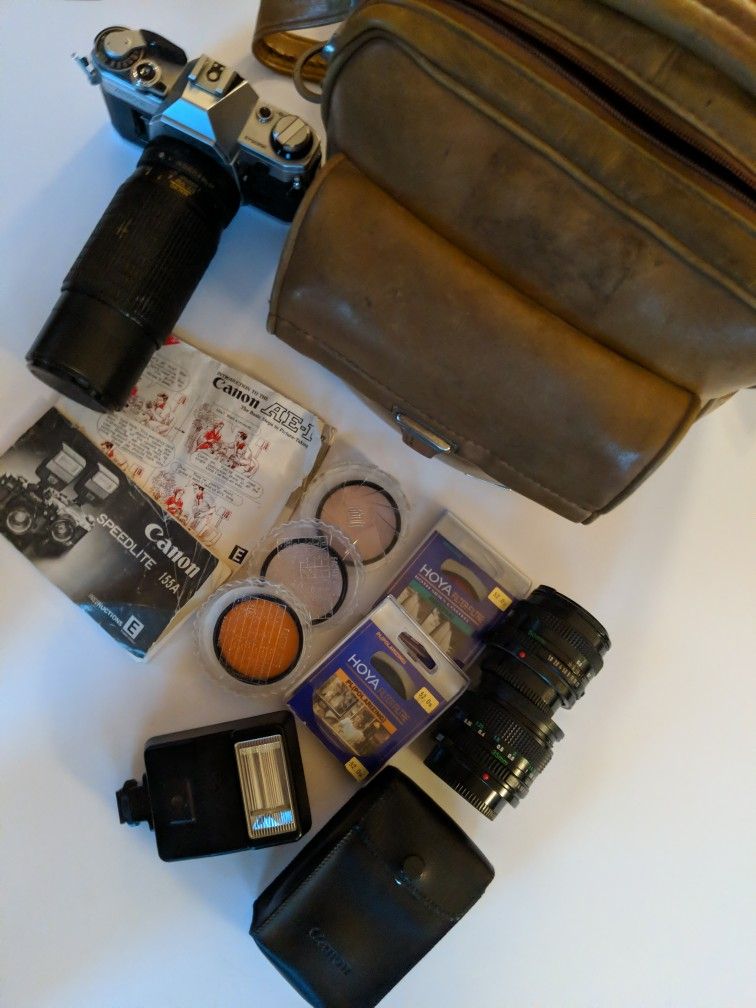 Canon AE-1, Carry Bag, Lenses, Flash, Filters, Etc