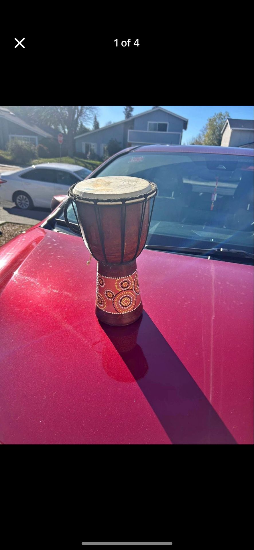 Hand Carved Djembe Solid Wood Hand Painted Python, Carrying Strap, Great Sound