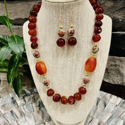 Carnelian Necklace And Earrings Set 