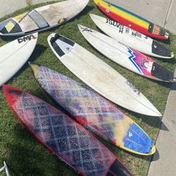 4’10” Super, 5’3.5” Lost Mayhem, 4’9” Rainbow Custom, 5’10” Sharpeye, 5’10” DMA, 5’10” DMA, 6’ DMA, 6’2” DMA ($200 For Each Individual Board)
