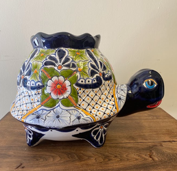 Talavera-Style Hand-Painted Turtle Planter Large 19”