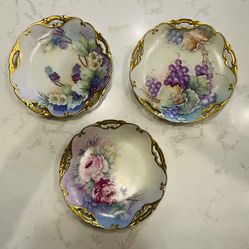 3 Antique Hand Painted Plates