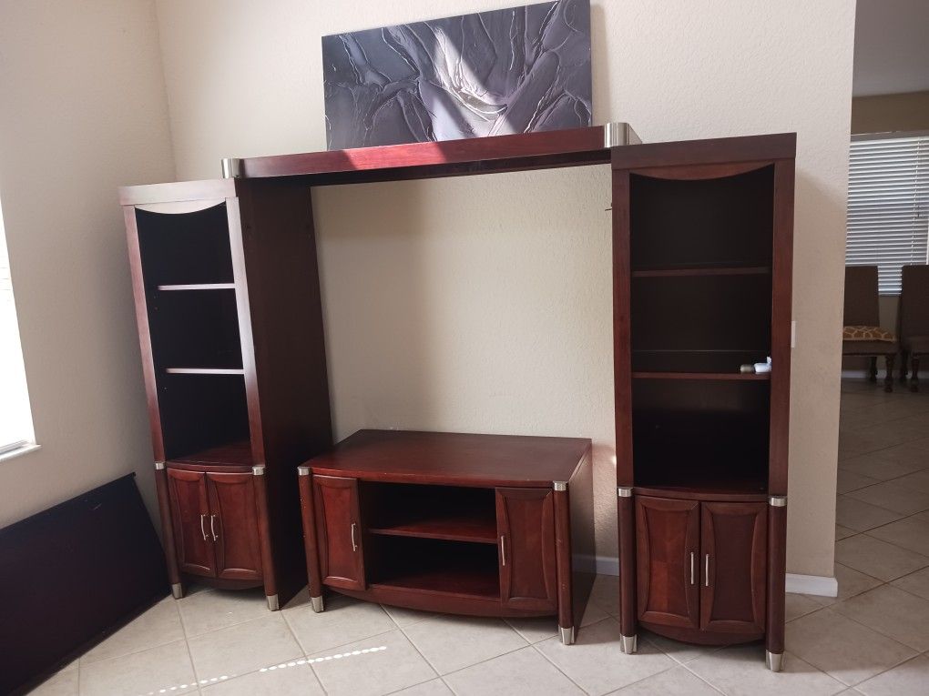 TV stand and Entertainment center Real wood mahogony color moving need to go ASAP