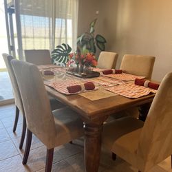 7 Pc Dining Table With Suede Chairs 