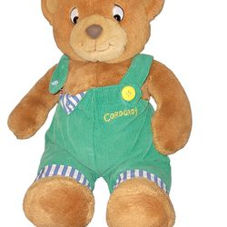 Vintage Eden Brown Corduroy Bear Green Overalls Plush Soft Toy Stuffed1996 16"