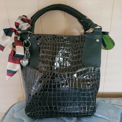 Hand Bag With Key Chain Heart Charm Faux Satin Scarf. New