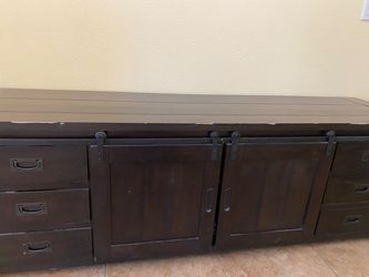 Dark Wood TV Stand with Barn Doors