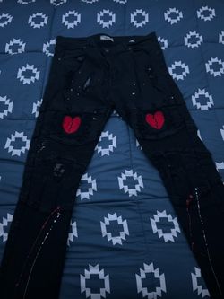 Track 23 Black Distressed Jeans w/ Broken Heart Patches – Streetwear Y2K