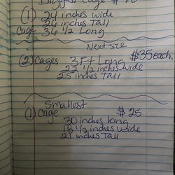 4 cages big cage $40, next size 2 the same $35, smallest$25 cage look at first pic for size.