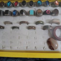 Collection of gemstone rings  jewelry minerals