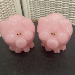 Pink Pig Candles, Pair
