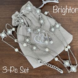 Brighton 3-Pc Set Women’s Pearls/Crystal  Necklace, Bracelet & Earrings Lot(3)