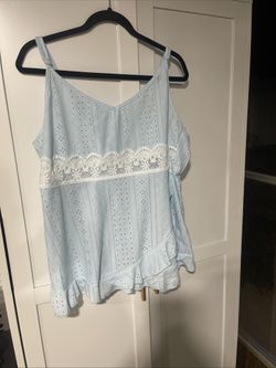 Light Blue Tank Top with Lace Detail 3XL Plus Size