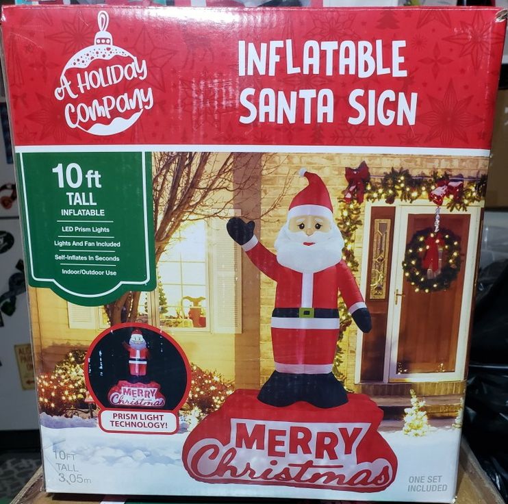 Huge 10' Santa Inflatable Sign Prismatic Projection Lights New