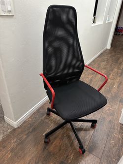 Modern Black Mesh Office Chair with Red Accents